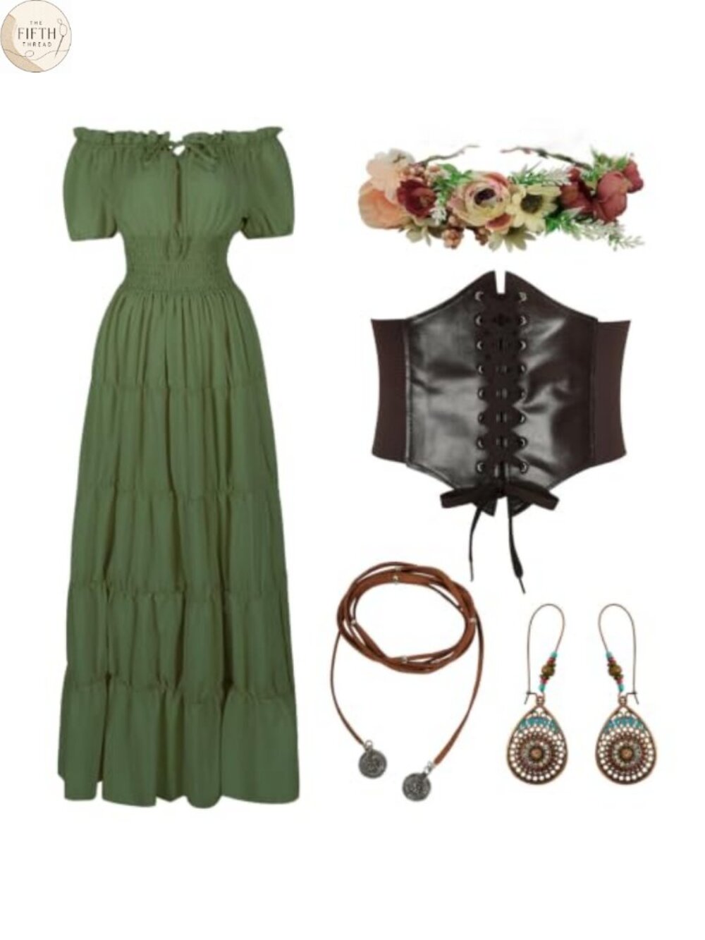 Renaissance Medieval Costume Dress 5-Piece Set Fairy Cottagecore